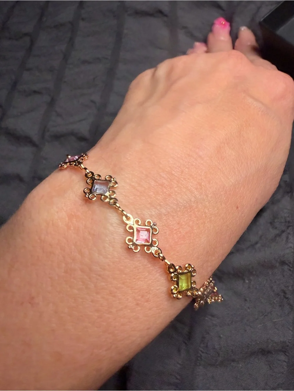 Gold Filled Multicolor Baguette CZ Bracelet | Adjustable